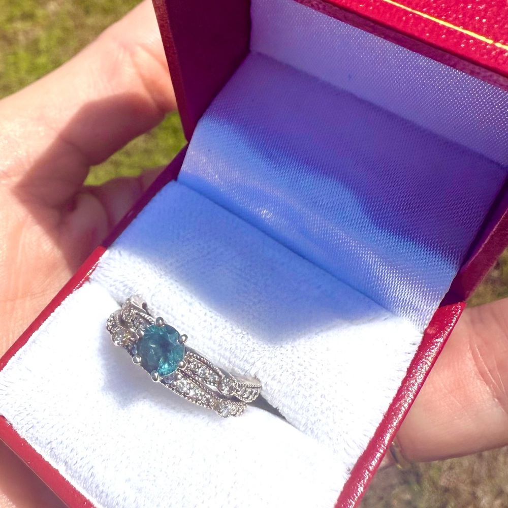 WEDDING SET Montana sapphire and diamond 14 k vintage set